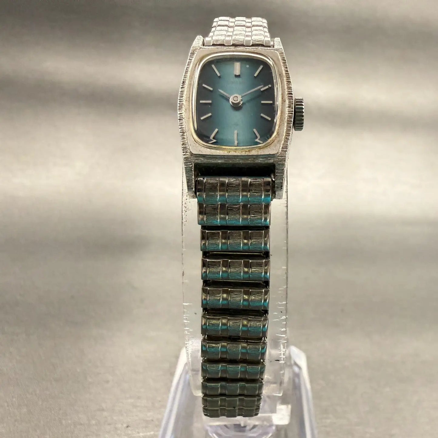 Seiko Watch Women 15mm Blue Dial Silver Tone Rectangle 11-3669 Vintage Works5