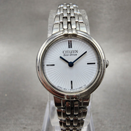 Citizen EcoDrive Watch Women 21mm White Dial Silver Tone Round B023 Runs0
