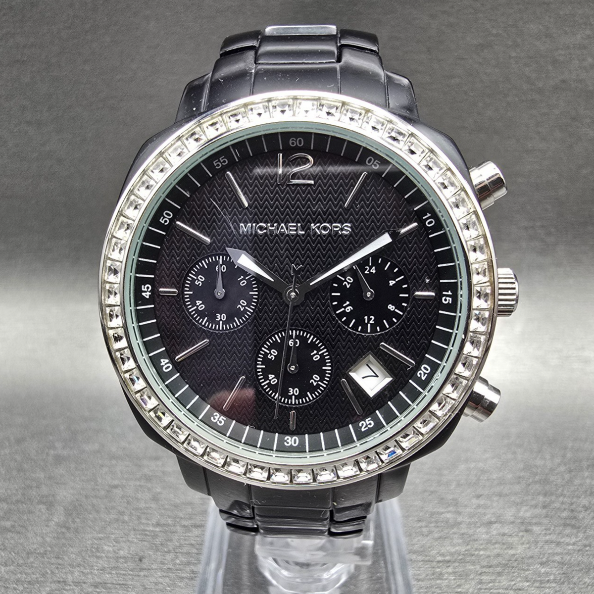 Michael Kors Watch Women 40mm Black Dial Chrono Date Gemmed MK5080 New Battery0