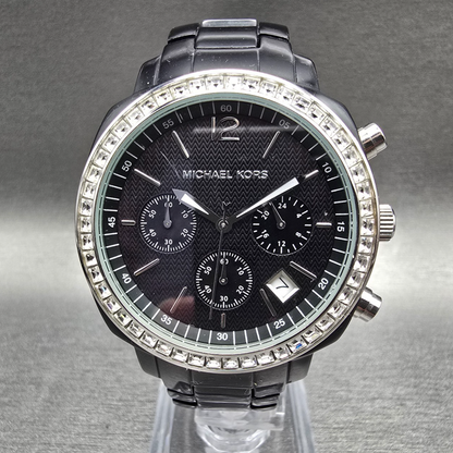 Michael Kors Watch Women 40mm Black Dial Chrono Date Gemmed MK5080 New Battery0