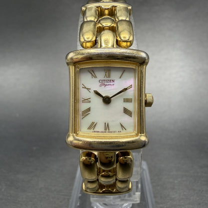 Citizen Elegance Tank Watch Women 18mm MOP Dial Gold Tone Rectangle new battery0