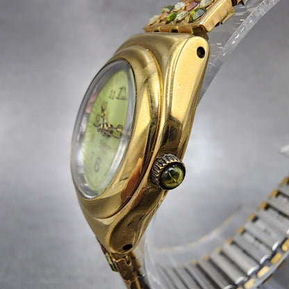 Swatch Irony FLORA Watch Women 25mm Champagne Dial Roes Gold Tone Round New Batt