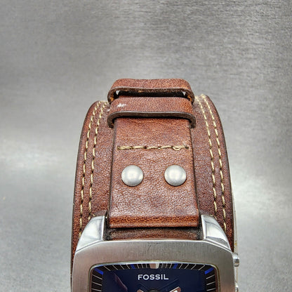 Fossil Big Tic Watch Women 33mm Blue Green Dial Silver Tone Rectangle New Batt4
