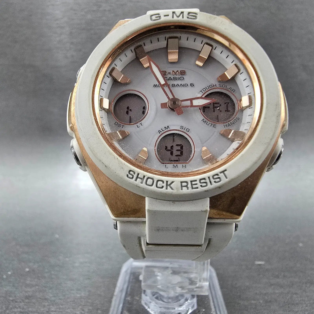 Casio Baby-G MSG-W100 Watch Women 41mm White Rose Gold Alarm Chrono Solar Works5