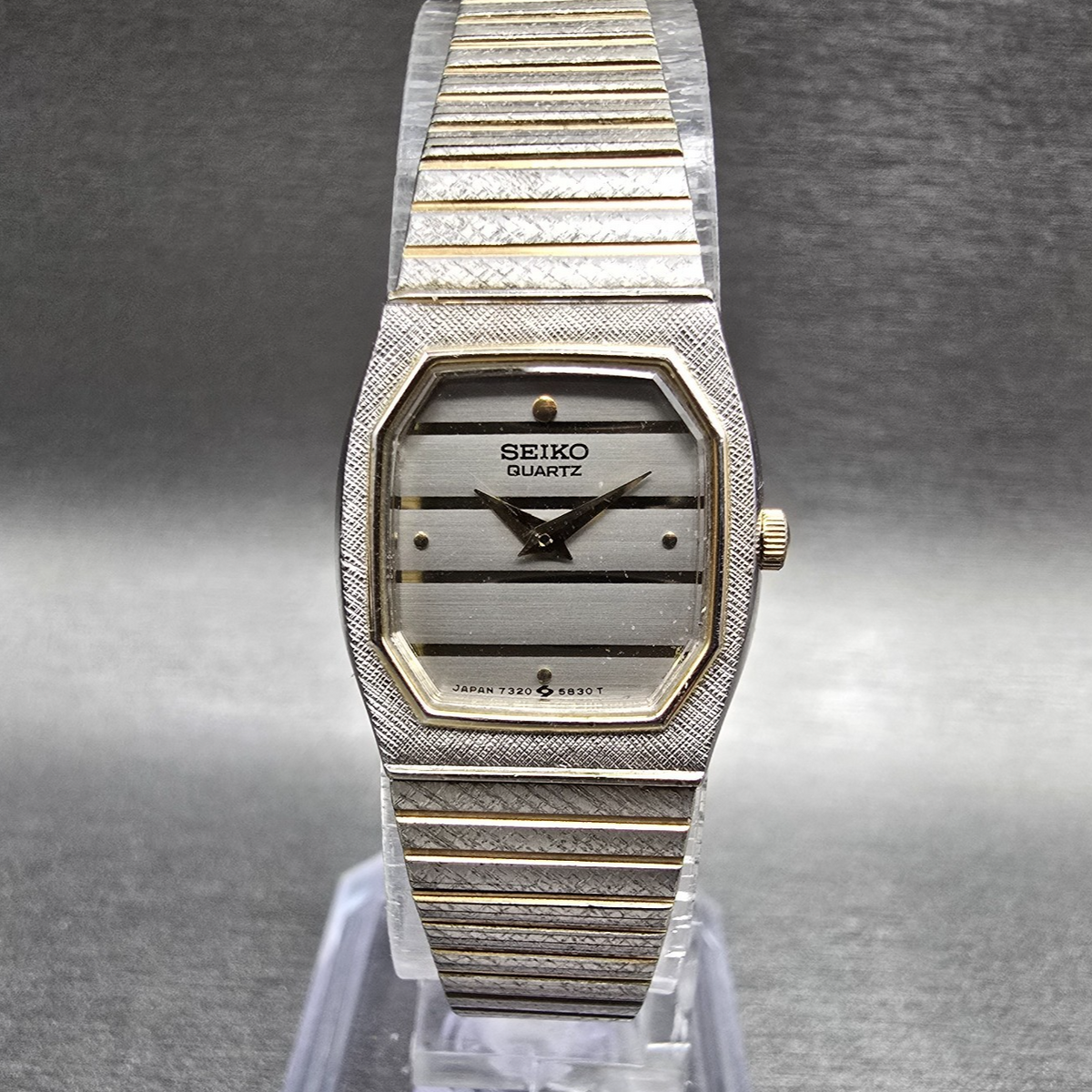 Seiko Watch Women 17mm Silver Dial Two Tone Octagon 7320-5490 New Battery VTG0