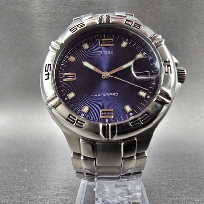 Guess Waterpro Watch Men 38mm Blue Dial Steel Date Round G65131G New Battery5