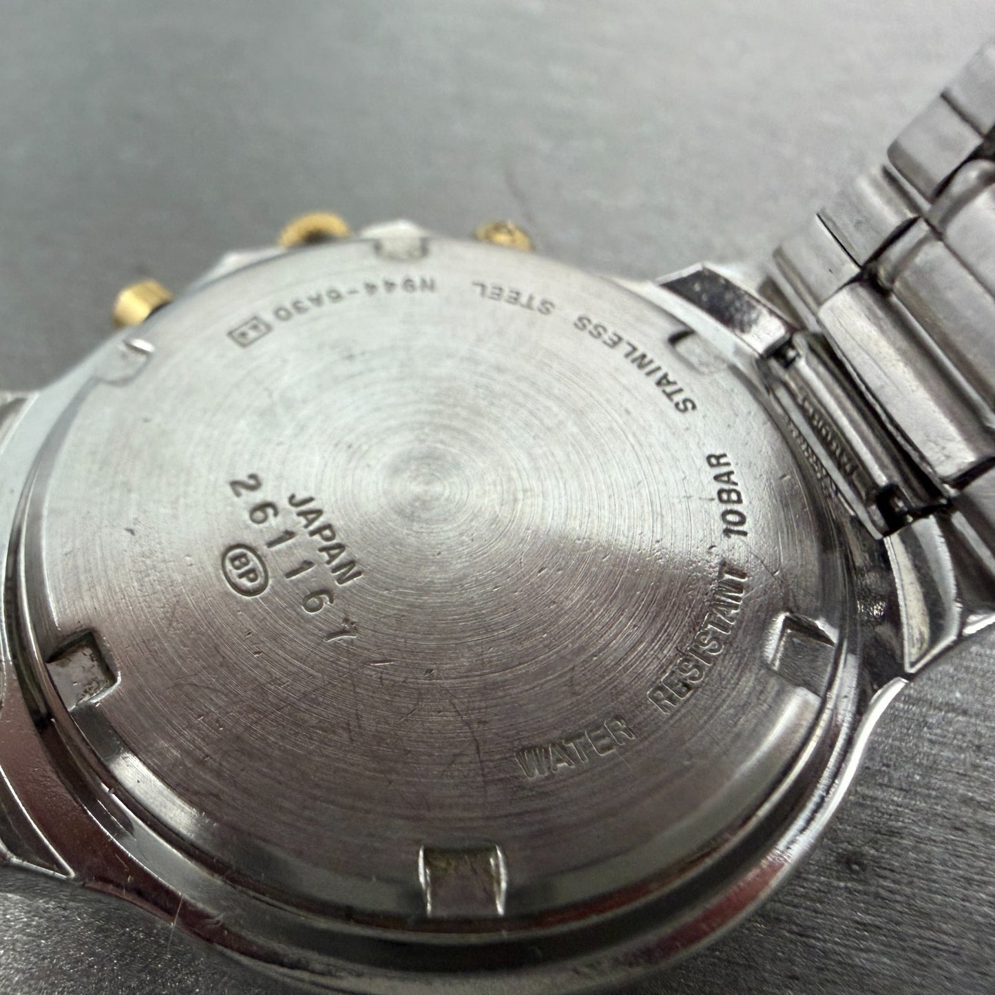 Seiko ALBA Carib Watch Men 36mm Silver Dial Steel Alarm Chrono N944-6A30 NewBatA9