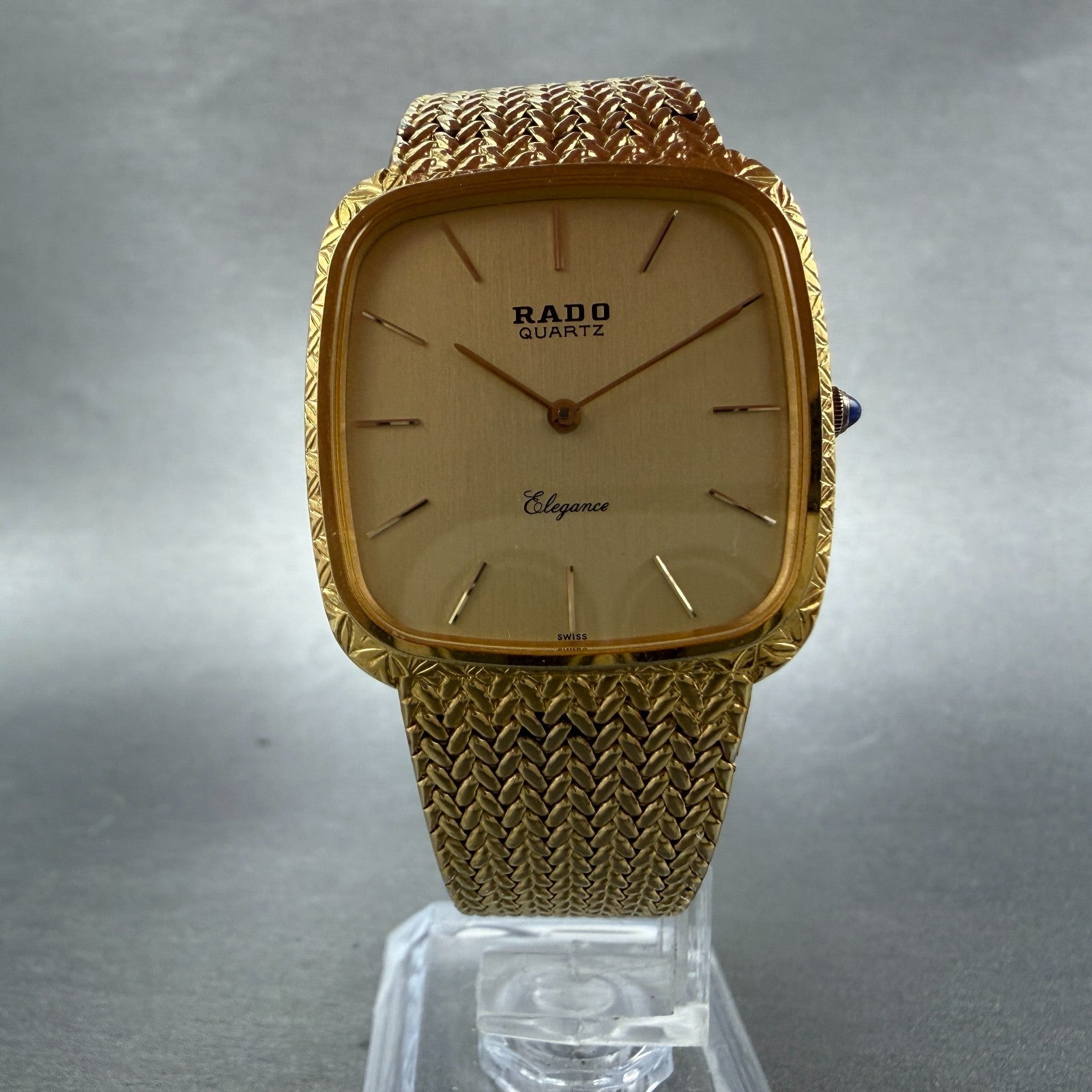 Rado Elegance Watch Men 30mm Gold Dial Gold Tone Rectangle 128.9005.2 New Batt5