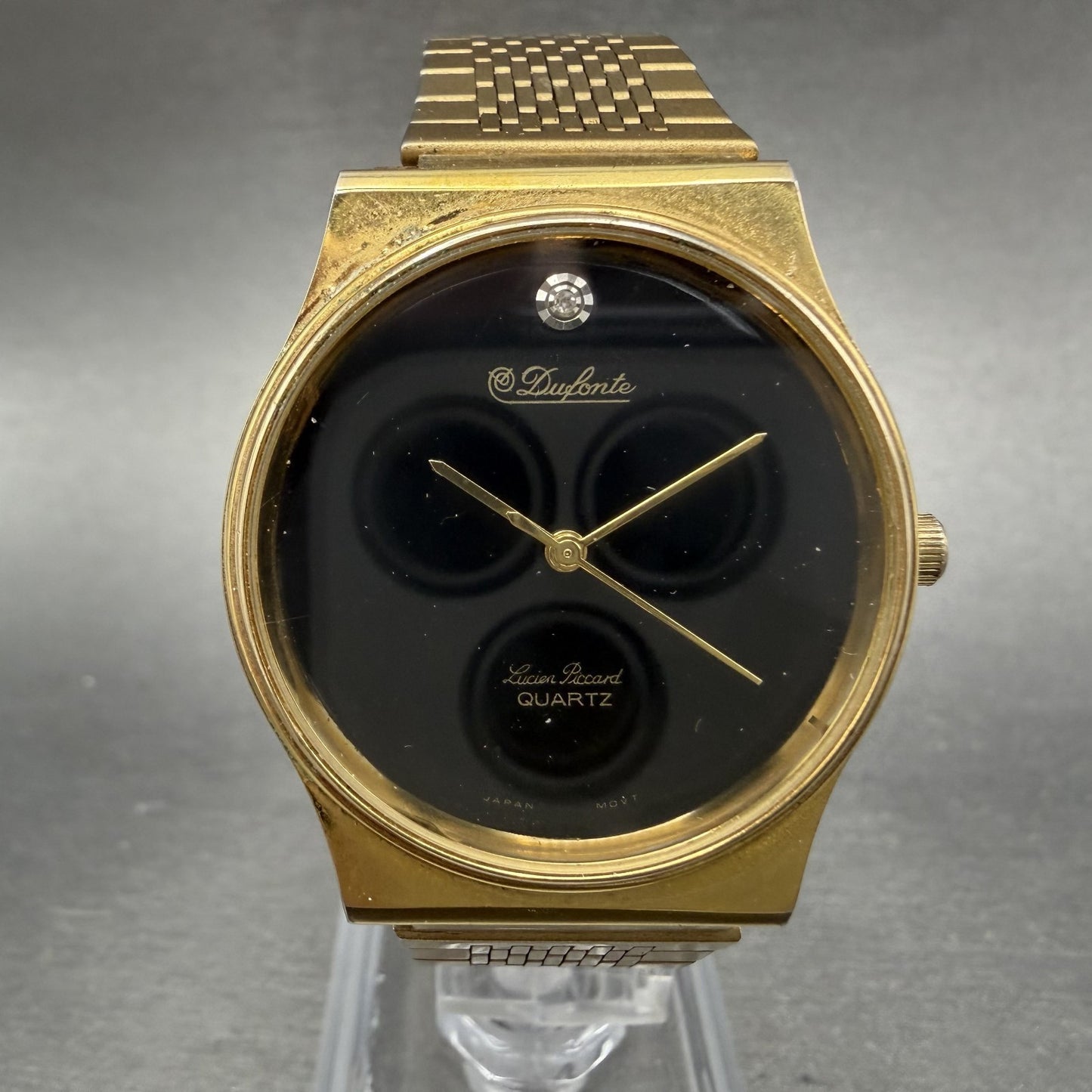 Lucien Piccard Watch Men 32mm Black Dial Gold Tone Round New Battery Vintage0