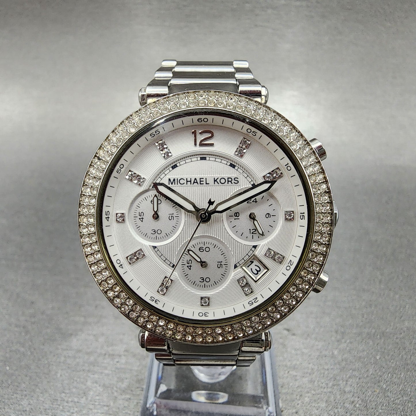 Michael kors Parker Chronograph Watch Women 39mm White Dial Steel Date New Batt0