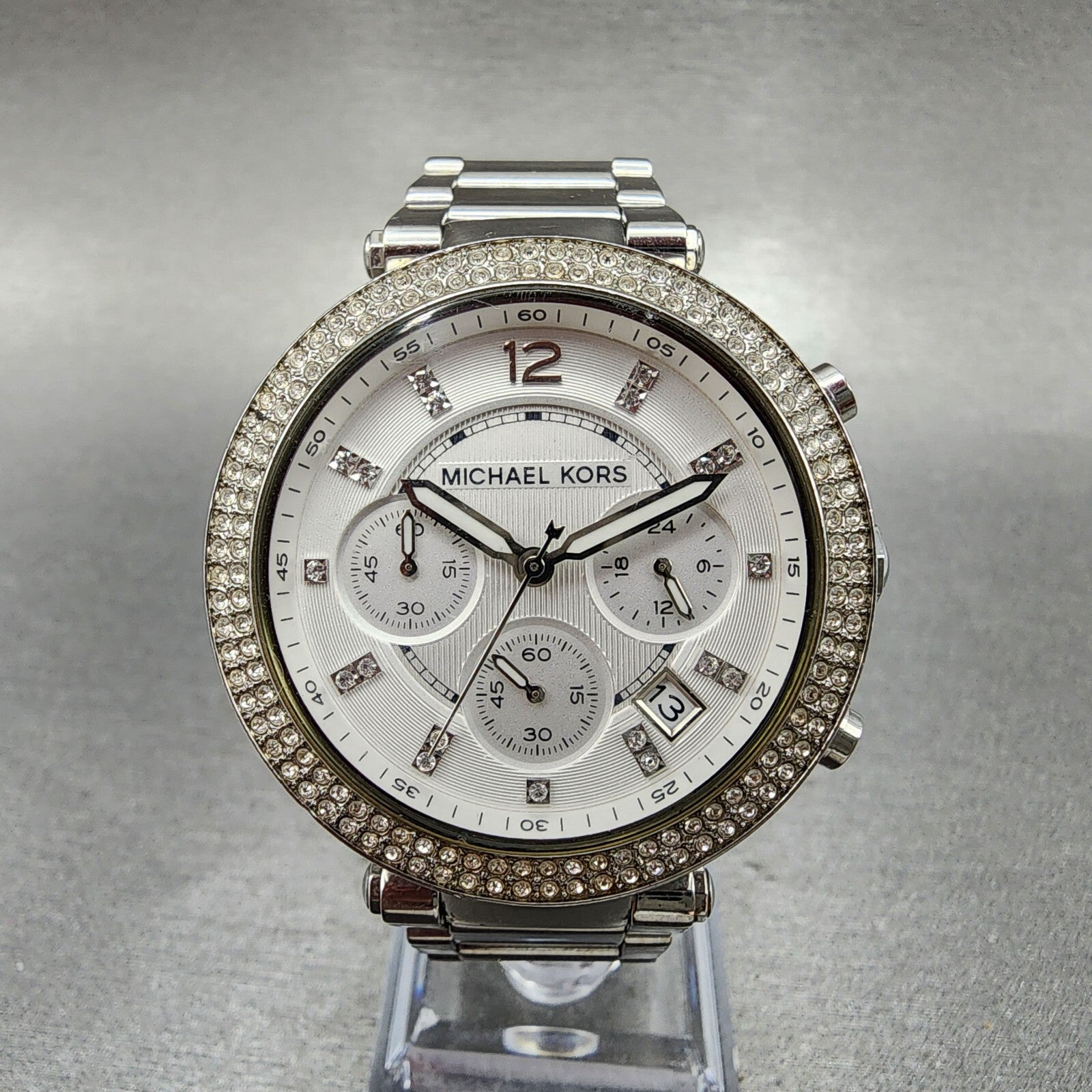 Michael kors Parker Chronograph Watch Women 39mm White Dial Steel Date New Batt0