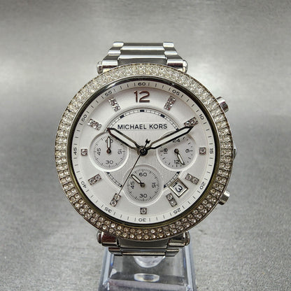 Michael kors Parker Chronograph Watch Women 39mm White Dial Steel Date New Batt0