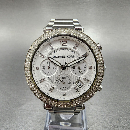Michael kors Parker Chronograph Watch Women 39mm White Dial Steel Date New Batt0