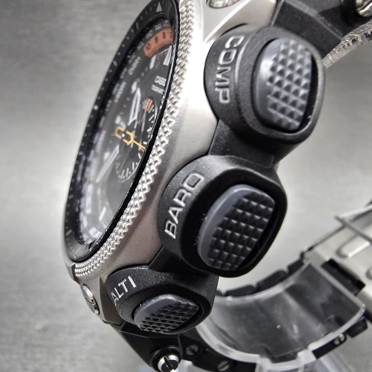 Casio Protrek Watch Men 48mm Gray Dial Black Triple Sensor Solar PAW-5000 Runs2