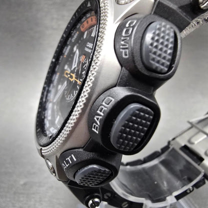 Casio Protrek Watch Men 48mm Gray Dial Black Triple Sensor Solar PAW-5000 Runs2