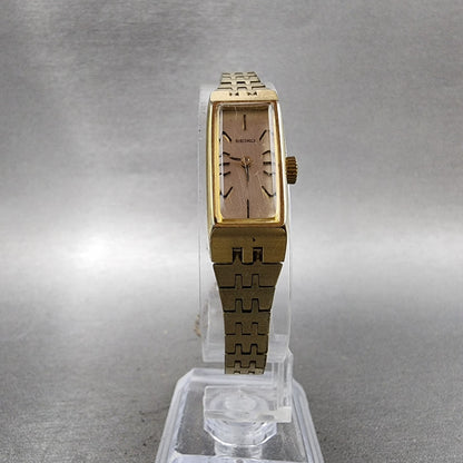 Seiko Tank Watch Women 12mm Champagne Dial Gold Tone Rectangle Manual Wind READ!5