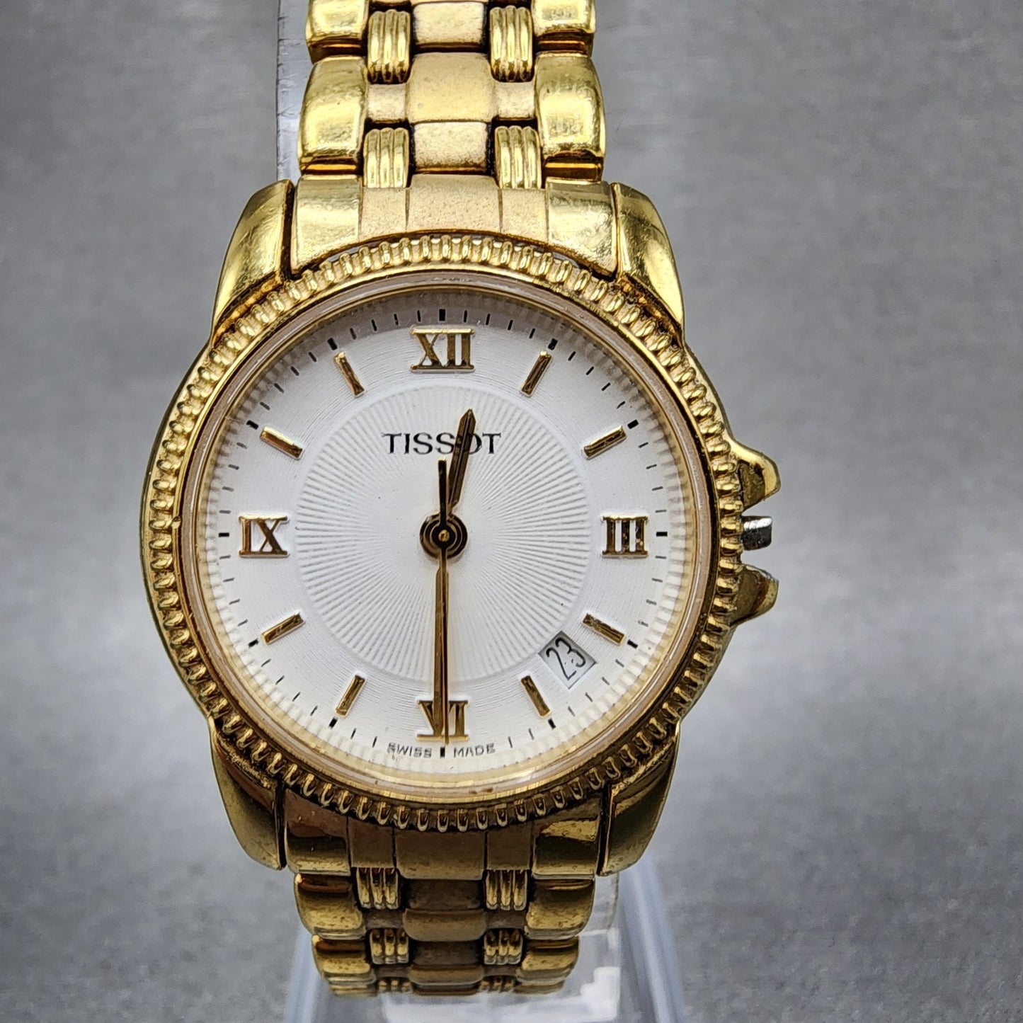 Tissot Ballade Watch Women 27mm White Dial Gold Tone Date Round READ!!! New Batt0