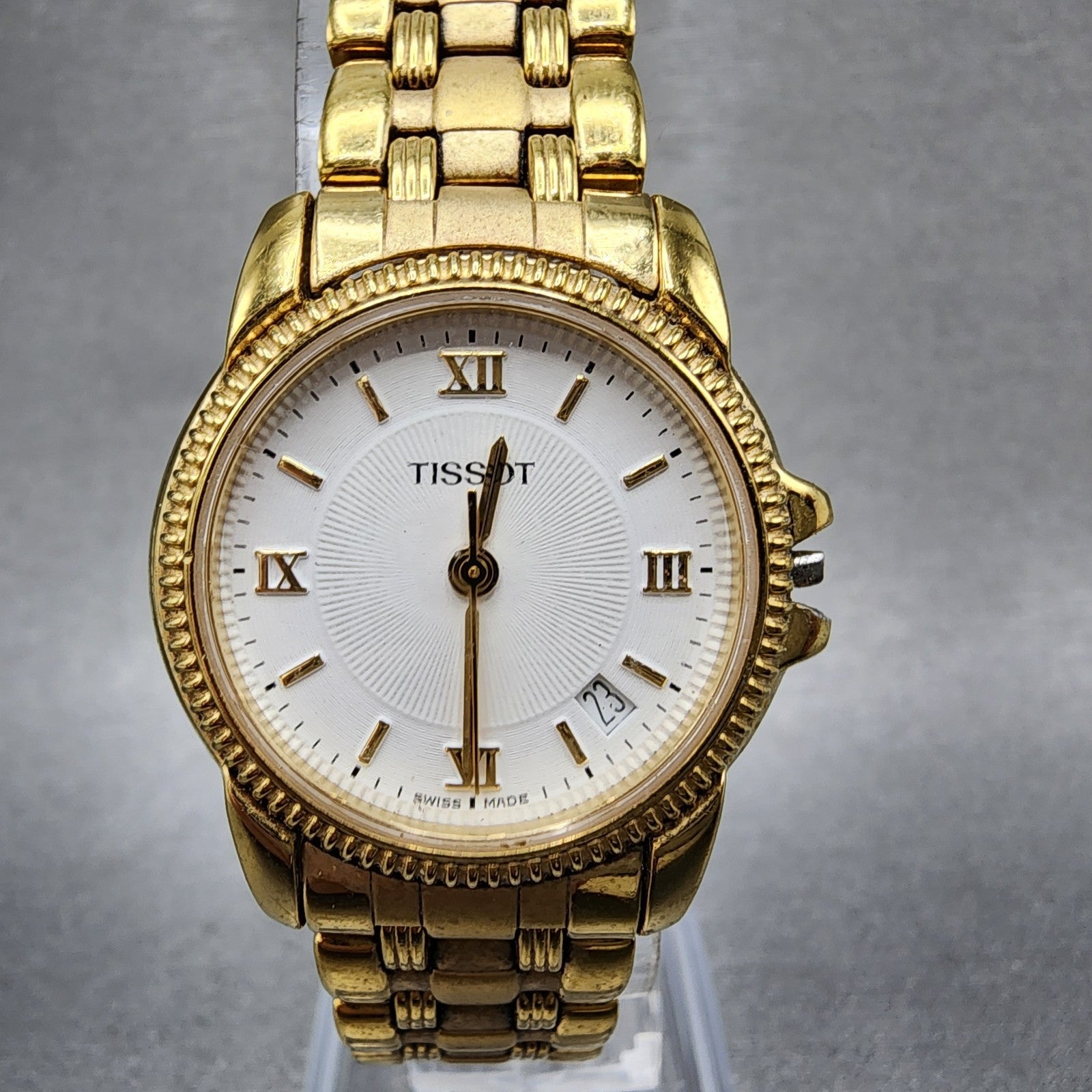 Tissot Ballade Watch Women 27mm White Dial Gold Tone Date Round READ!!! New Batt0