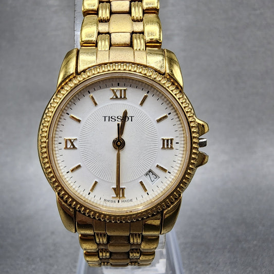 Tissot Ballade Watch Women 27mm White Dial Gold Tone Date Round READ!!! New Batt0