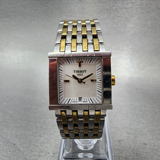 Tissot SixT Tank Watch Women 23mm MOP Dial Two Tone Date Rectangle New Battery0