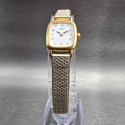 Seiko Watch Women 17mm White Dial Gold Tone Rectangle 1N00-5K29 New Battery5