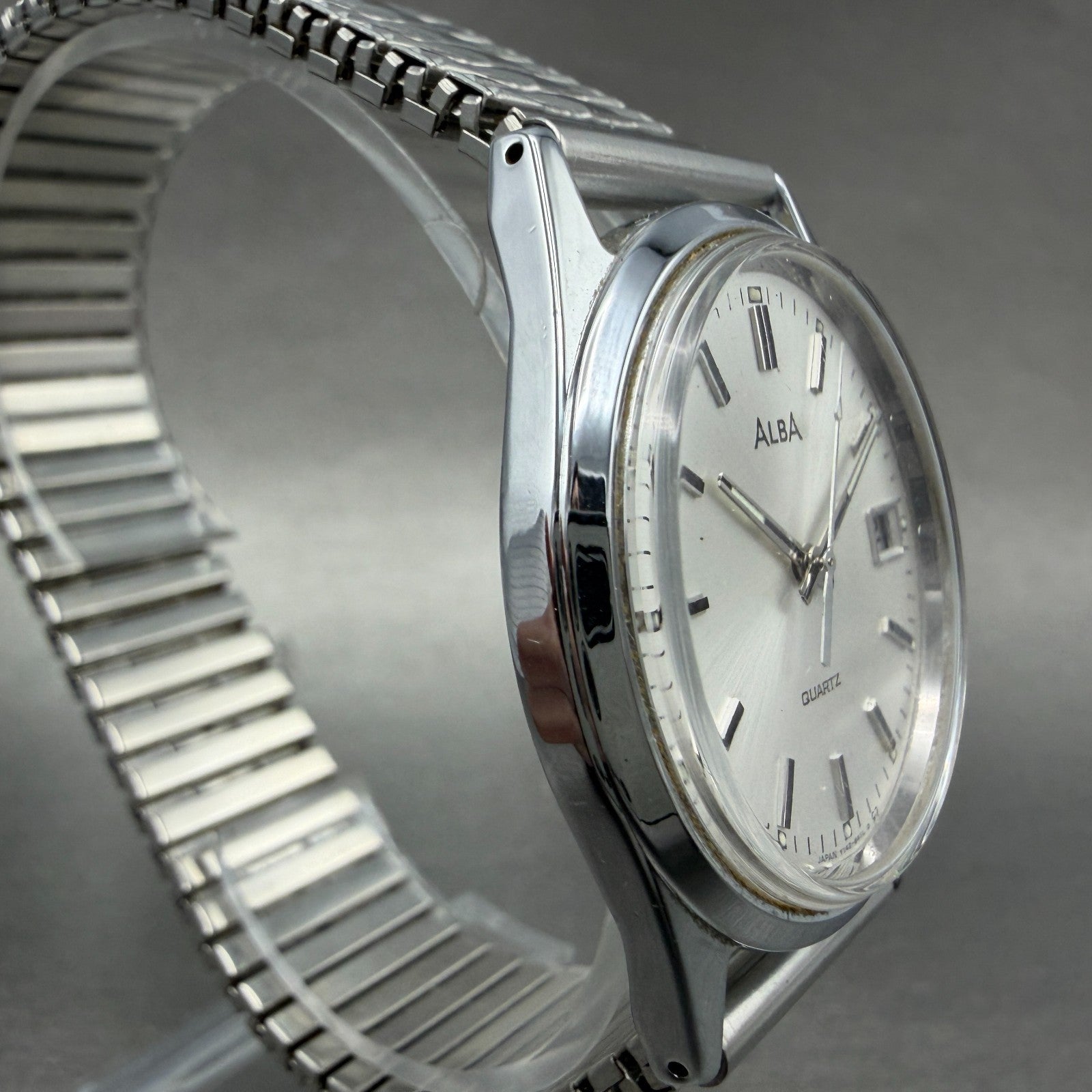 Seiko Alba Watch Men 36mm Silver Dial Silver Tone Date Y142-8160 New Battery VTG3