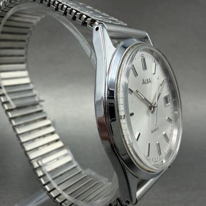 Seiko Alba Watch Men 36mm Silver Dial Silver Tone Date Y142-8160 New Battery VTG3