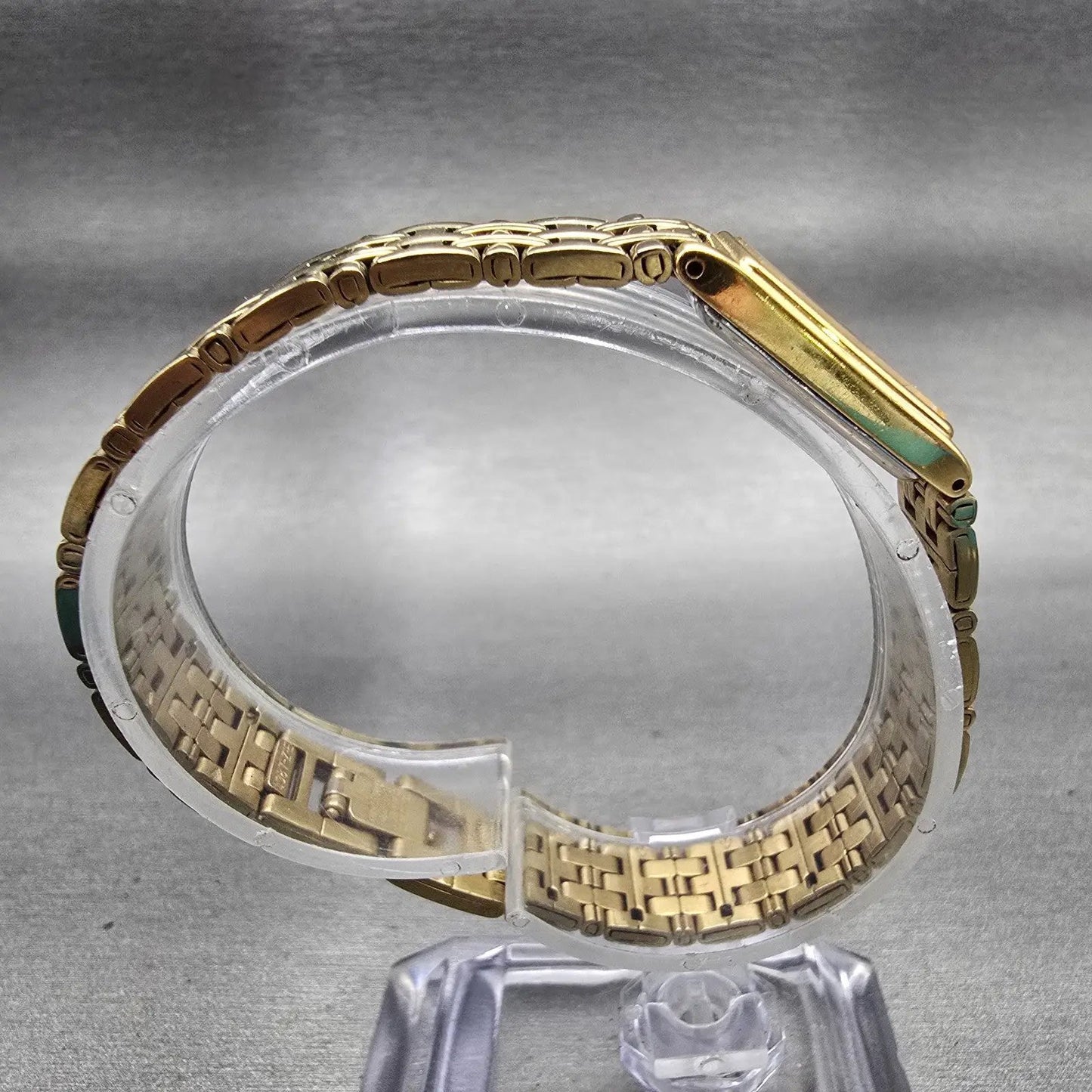 Seiko Watch Women 13mm Gold Dial Gold Tone Rectangle 2E20-7021 New Battery VTG8