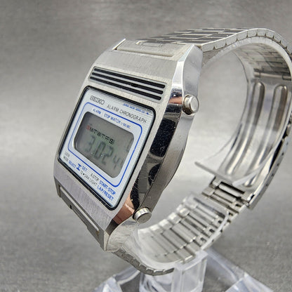 Seiko Digital Watch Men 33mm Stainless Steel Daydate Octagon A6395000 New Batt2