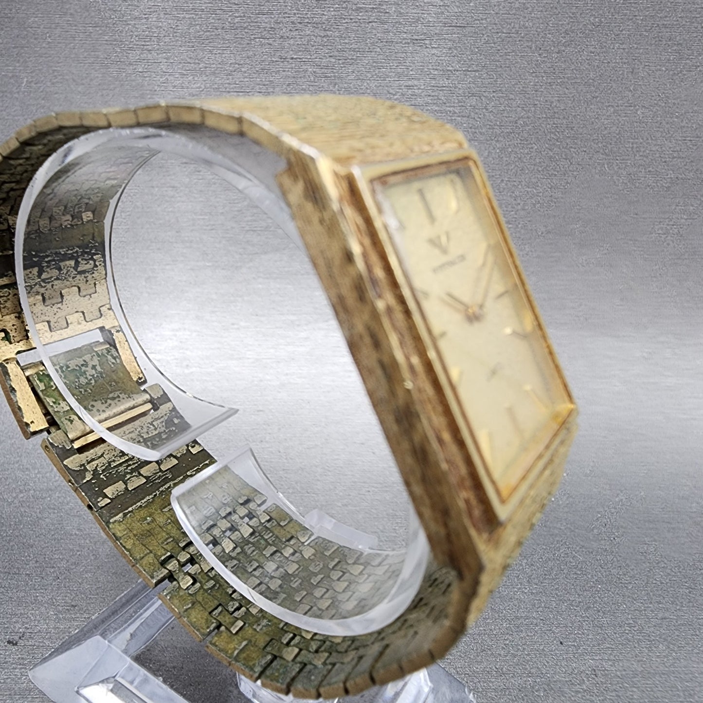 Wittnauer Tank Watch Men 25mm Champagne Dial Gold Tone Rectangle New Battery4