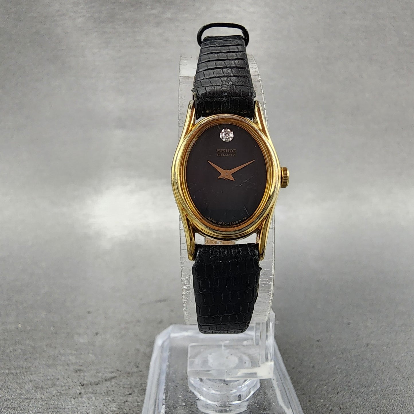 Seiko Watch Women 16mm Black Dial Gold Tone Oval 2c206399 New Battery5