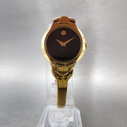 Movado Kara Watch Women 24mm Black Dial Gold Tone Round 88A11846 New Battery5