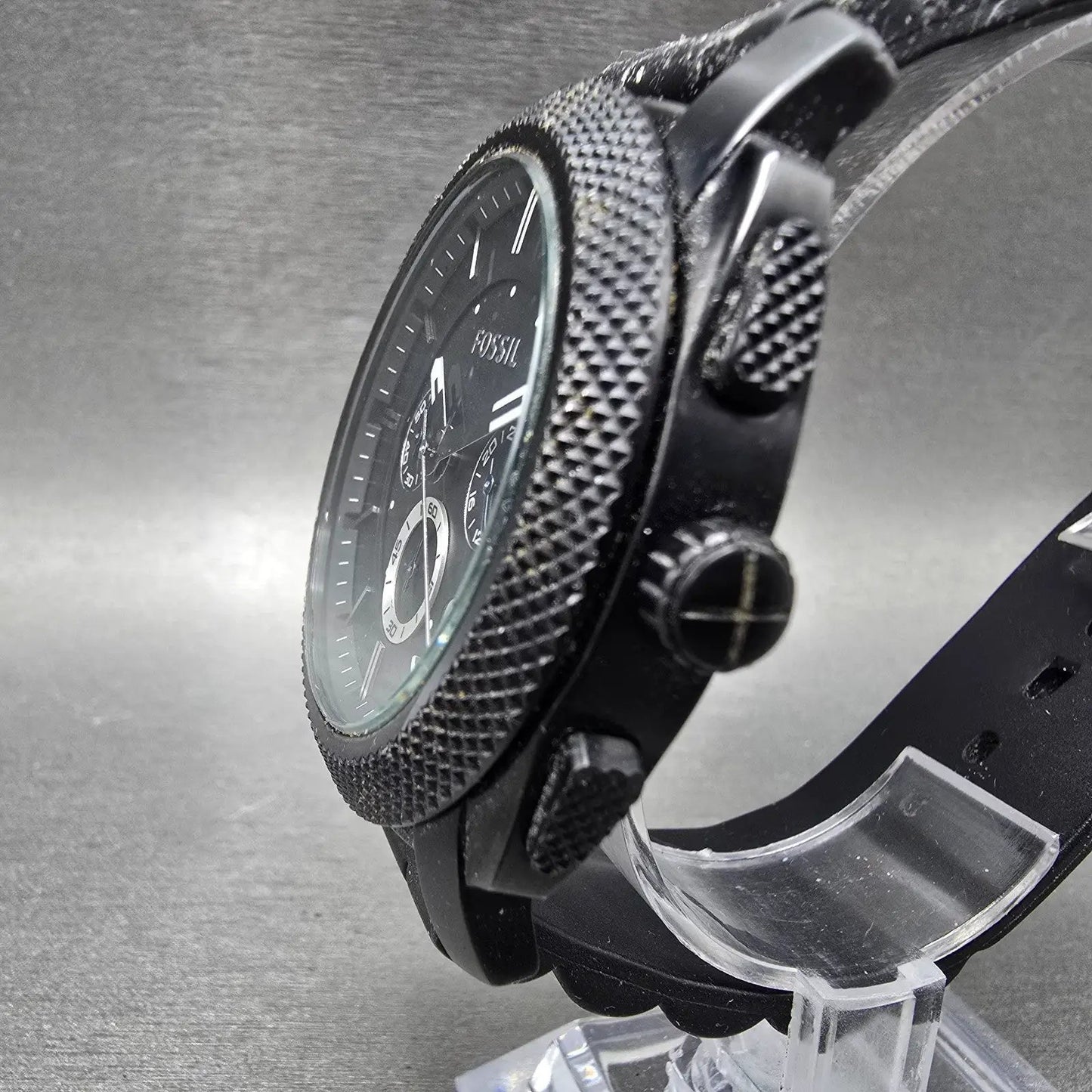 Fossil Chronograph Watch Men 45mm Black Dial Black Tone FS-4487 New Battery2