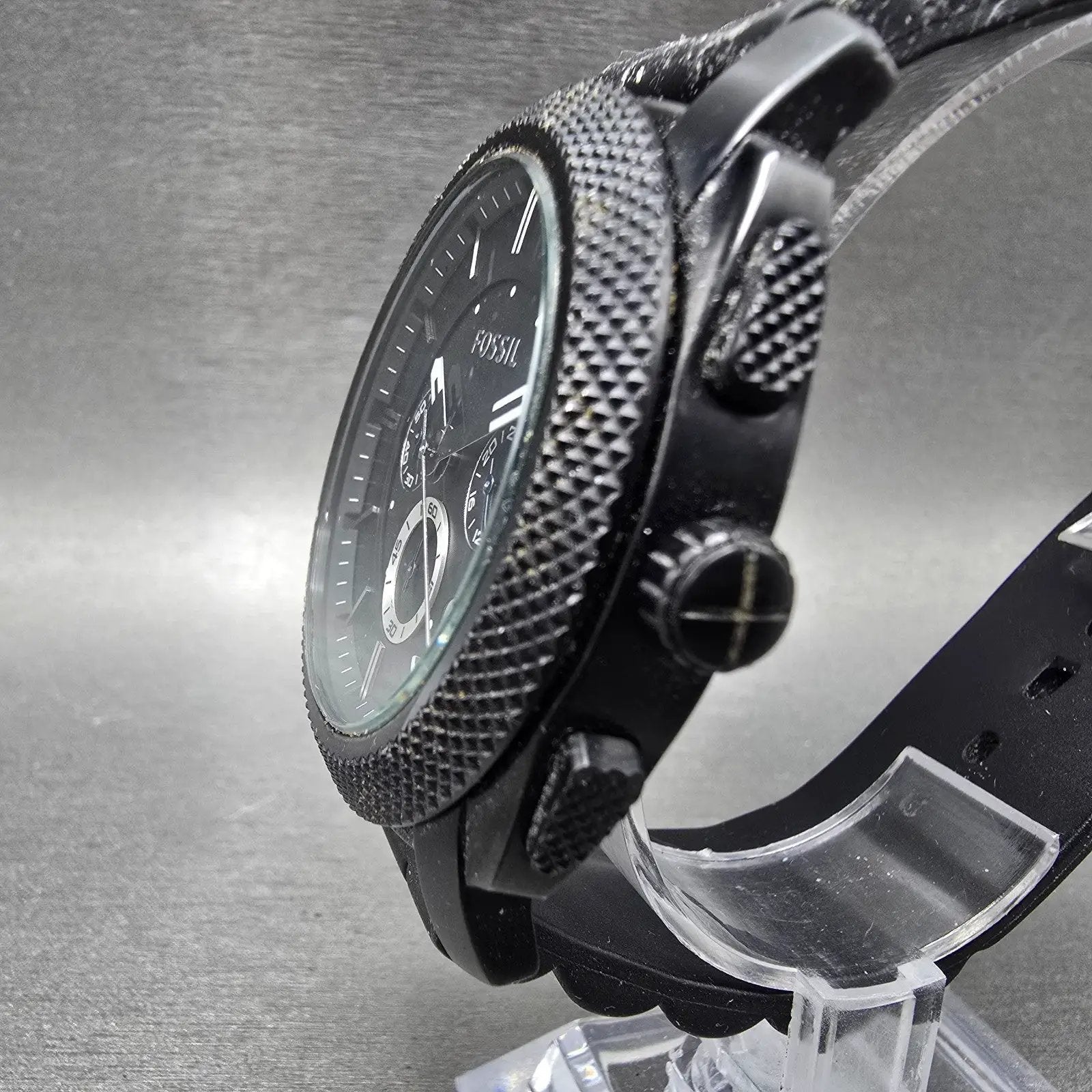 Fossil Chronograph Watch Men 45mm Black Dial Black Tone FS-4487 New Battery2