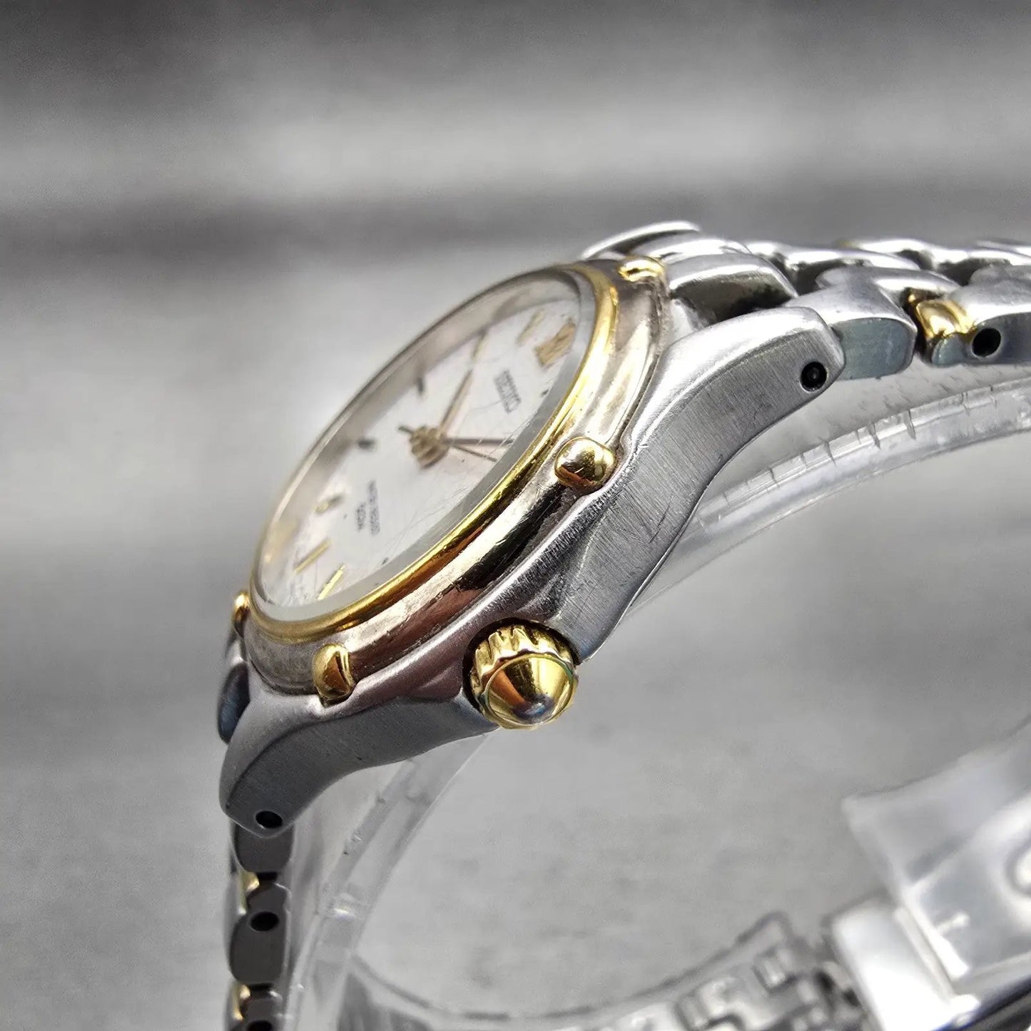 Seiko Watch Women 26mm White Dial Two Tone Date Round 7N82-0599 New Battery2