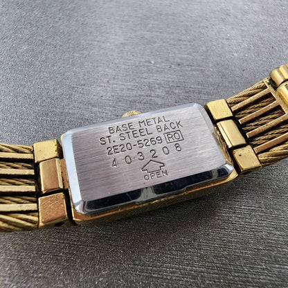 Seiko Tank Watch Women 12mm Black Dial Gold Tone 2e205269 New Battery9