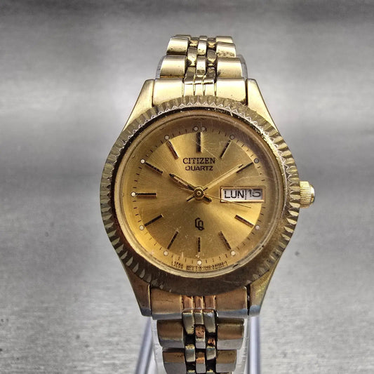 Citizen CQ Watch Women 25mm Gold Dial Gold Tone Daydate 1002-R15101 New Battery0