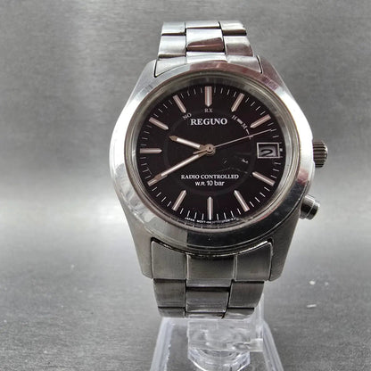 Citizen Reguno Watch Men 36mm Black Dial Steel SolarAtomic H415 Round Runs6