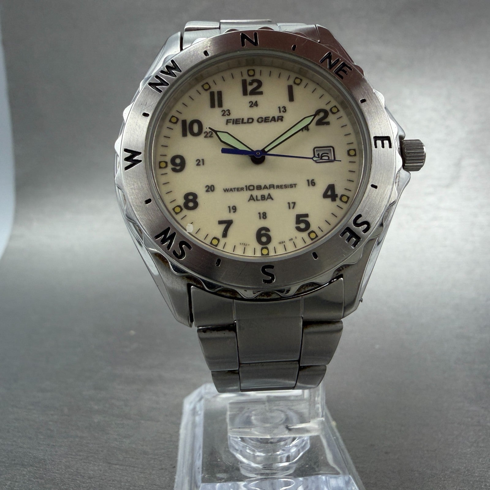Seiko Alba field Gear Watch Men 40mm Luminous Dial Steel Date V732-0R30 PARTS6