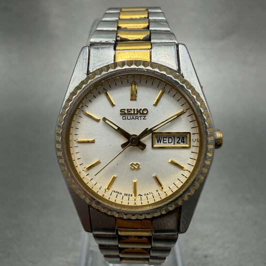 Seiko Watch Women 24mm White Dial Two Tone Daydate Round 3E23-0A69 New Batt HN70