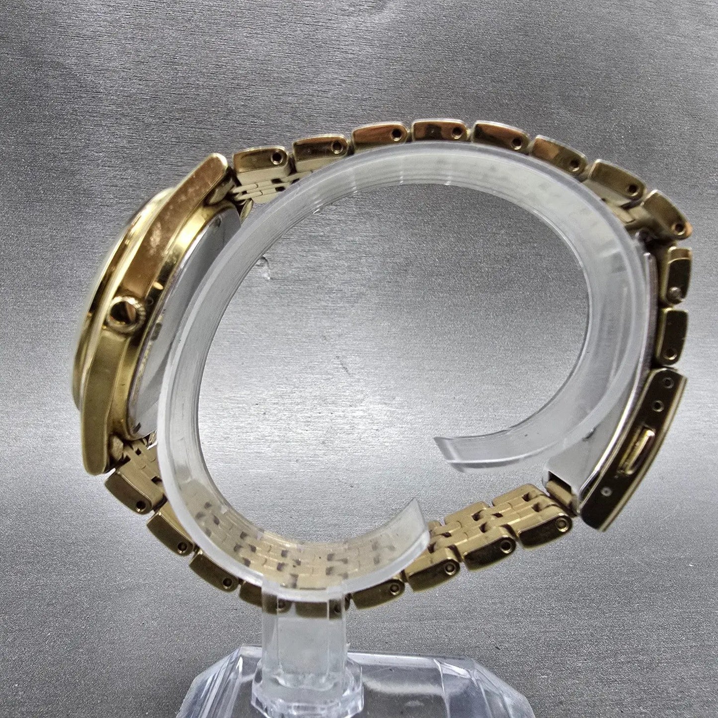 Seiko Solar Watch Men 37mm Champagne Dial Gold Tone Daydate V158-0aa0 Runs NKJWW5