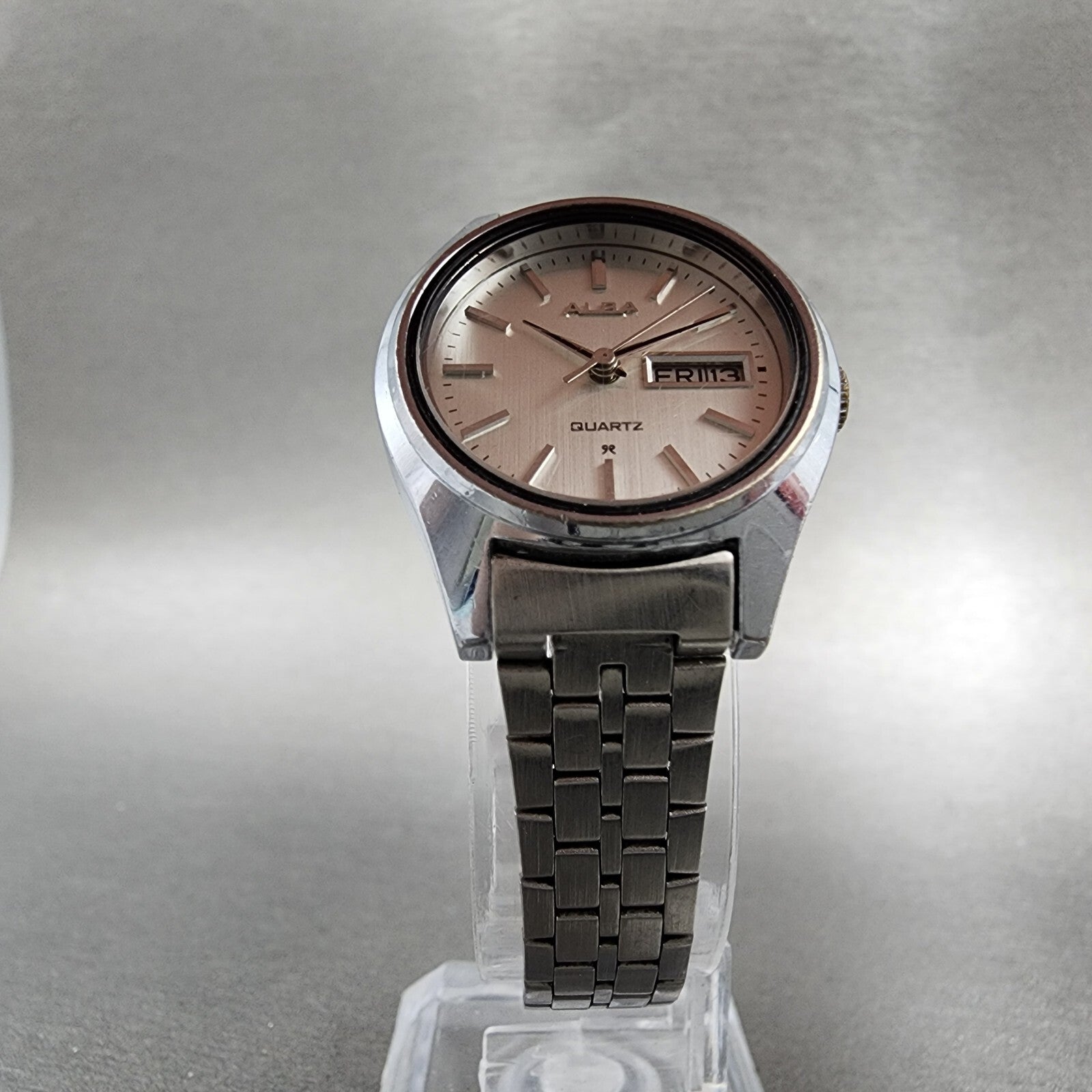 Seiko ALBA Watch Women 25mm Silver Dial Silver Tone Daydate Round New Battery5