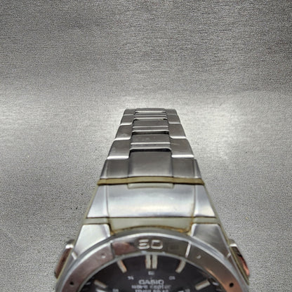 Casio Wave Ceptor Solar Watch Men 42mm Black Dial Analog Digital Steel Runs READ4