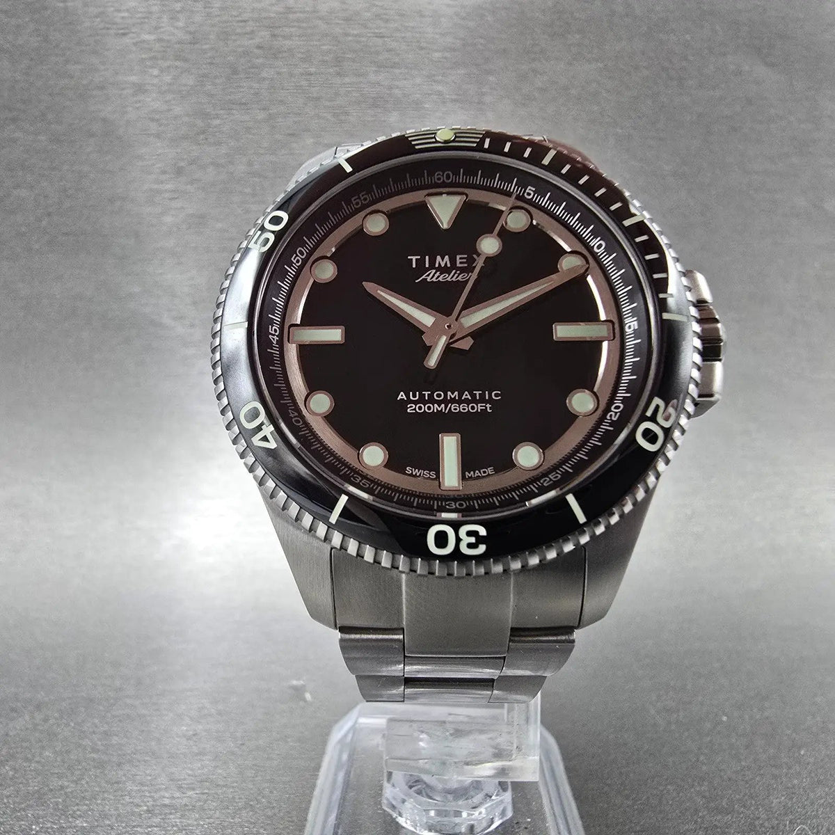 Timex Atelier Marine M1a Watch Men 41mm Black Dial Steel Automatic Diver5