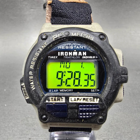Timex Ironman Triathlon Watch Men 44mm Gray Black Alarm Chronograph New Battery0