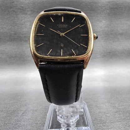 Citizen CQ Watch Men 32mm Black Dial Gold Tone Rectangle 4-795547 New Battery5