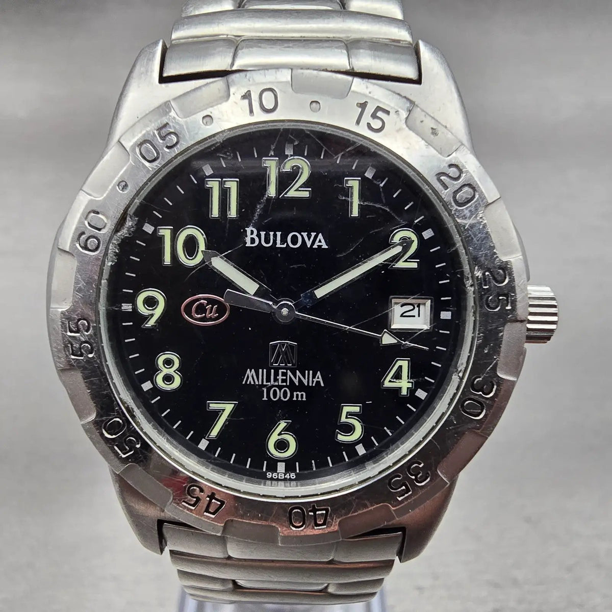 Bulova Millennia Watch Men 36mm Black Dial Silver Tone Date Round 96B46 New Batt2