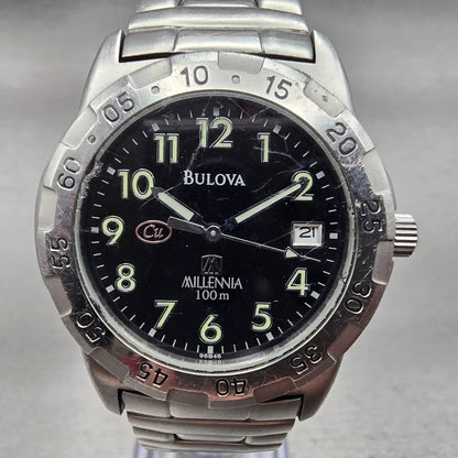 Bulova Millennia Watch Men 36mm Black Dial Silver Tone Date Round 96B46 New Batt2