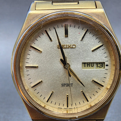 Seiko Spirit Watch Men 35mm Champagne Dial Gold Tone Daydate 7n437180 PARTS2