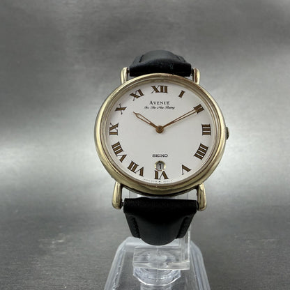 Seiko Avenue Watch Men 32mm White Dial Gold Tone Date 5P39-6070 New Battery5